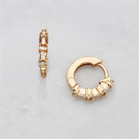 Baguette Diamond Style Huggie Hoop Earrings By Lily Roo