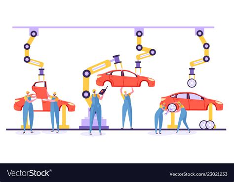 Automated Assembly Line Car Production Concept Vector Image