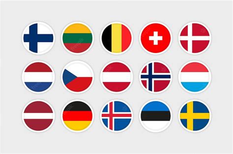 Premium Vector Set Of 15 European Countries Flags Circle Flags With