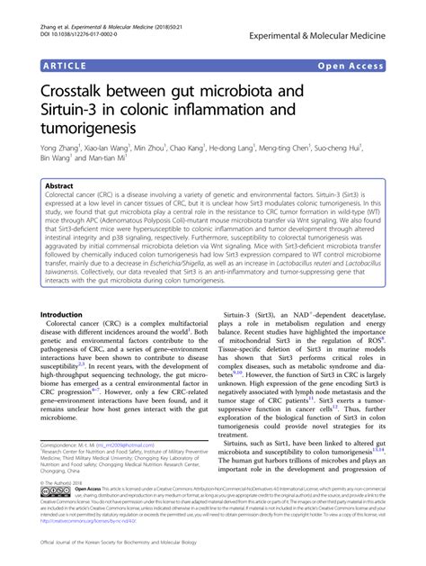 Pdf Crosstalk Between Gut Microbiota And Sirtuin 3 In Colonic