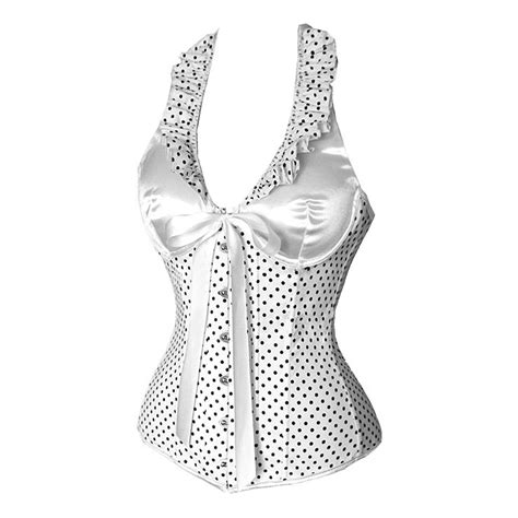 Sexy Satin White Polka Dot Halter Busk Closure Corset N5329