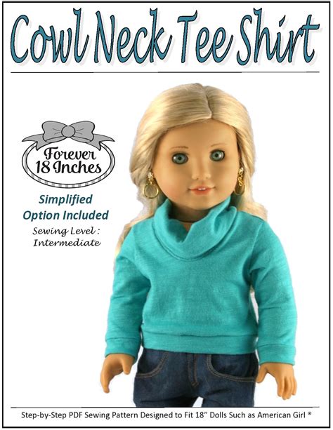 Forever 18 Inches Cowl Neck Tee Shirt Doll Clothes Pattern 18 Inch