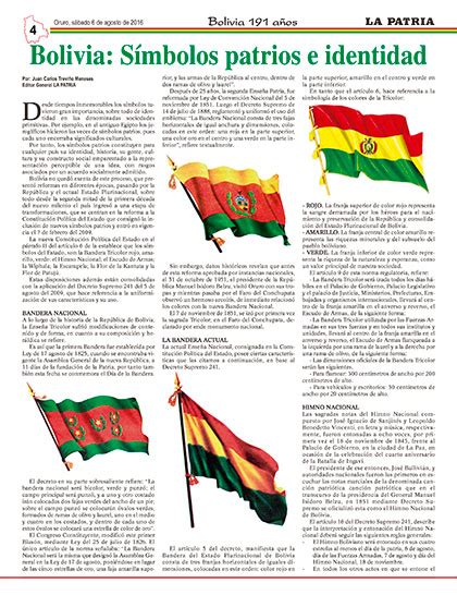 Bolivia Símbolos Patrios E Identidad Periódico La Patria Oruro Bolivia