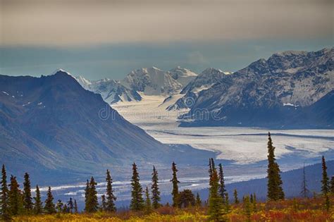 Mountain Landscape In Alaska With Autumn Tundra In The Foreground Stock