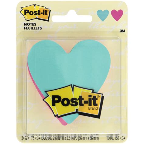 Super Sticky Heart Shaped Post It Notes 2 Pads 75 Sheets Each Mardel