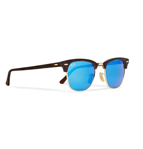 lyst ray ban clubmaster acetate and metal mirrored sunglasses in brown for men