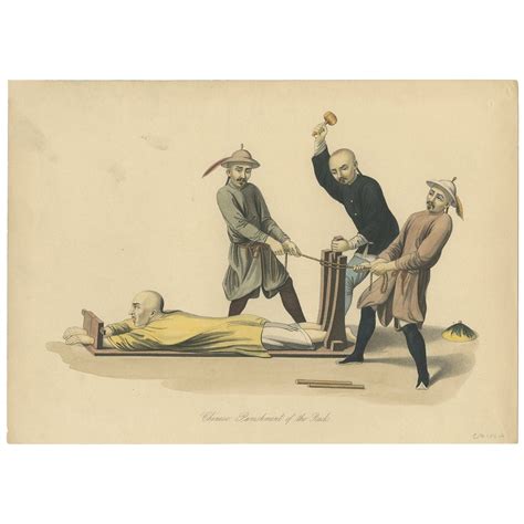 Antique Print of Chinese Torture or Punishment of the Rack, 1859 For