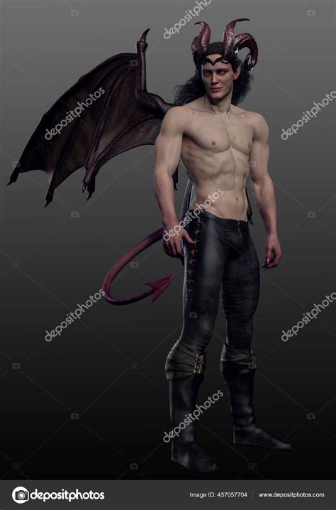 Sexy Muscular Male Demon Devil Dragon Wings Tail Stock Photo By ©ravven