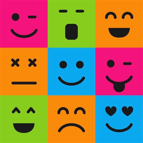 Premium Vector Set Of Nine Colorful Emoticons Emoji Icon In Square
