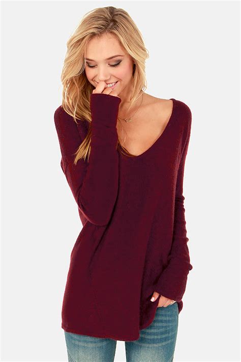 Cute Burgundy Sweater Knit Sweater 6300 Lulus