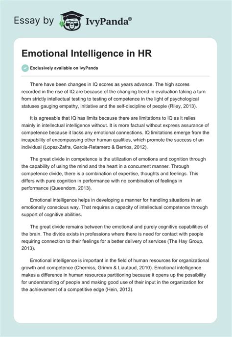Emotional Intelligence In Hr 850 Words Critical Writing Example