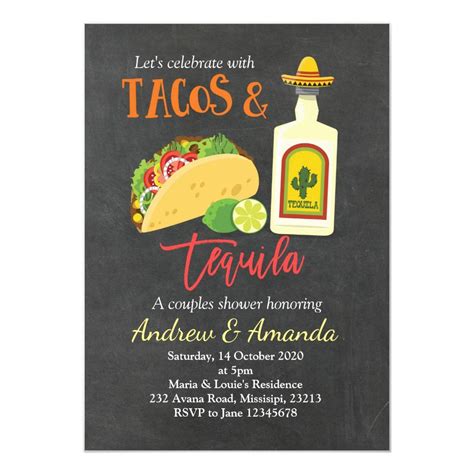 Fiesta Chalkboard Tacos And Tequila Invitation Tacos Tequila