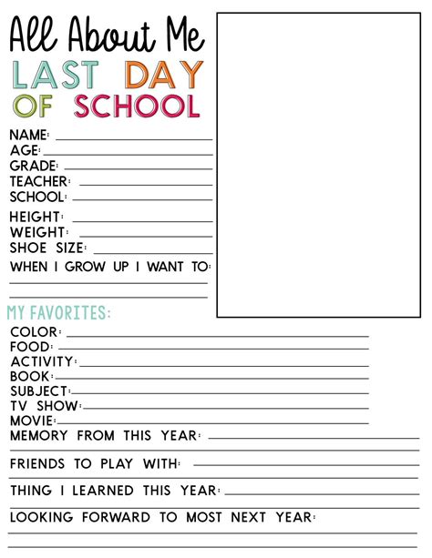 Printable Last Day Of School Fill In To Go Hand In Hand With School