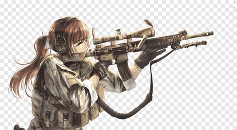Girl Holding Rifle Anime Soldier Desktop Machine Gun Manga Assault