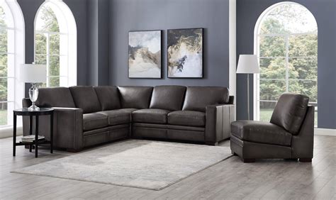 Gray Top Grain Leather Sectional Sofa Set Dillon Hydeline Modern