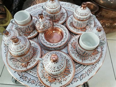Copper Turkish Coffee Set White Traditional Patterned New Style 2022