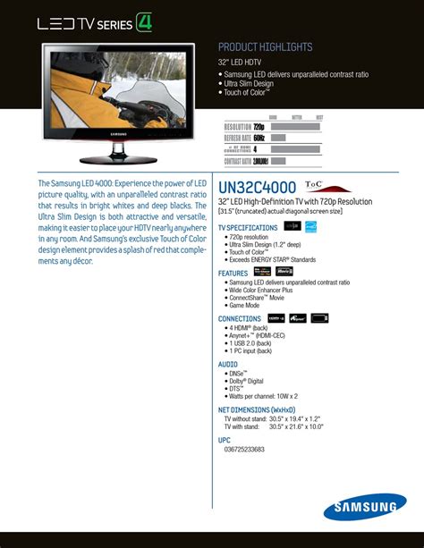 Samsung Un32c4000pdxza Brochure Pdf Download Manualslib