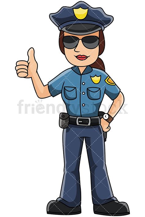 Mujer Policía Pulgar Arriba Vector Cartoon Clipart Friendlystock