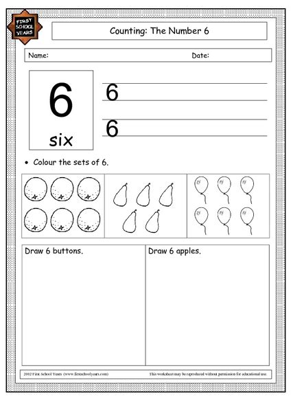 Counting The Number 6 Worksheet For Kindergarten Lesson Planet