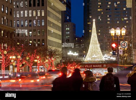 Canada, Quebec province, Montreal, decorations and Christmas lights
