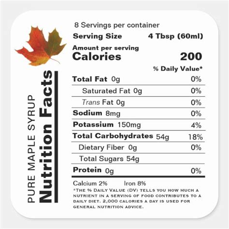 Maple Syrup Editable Nutrition Facts Label Uk