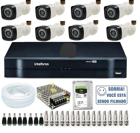 Kit Dvr 8 Canais Hd Intelbras 8 Câmeras 2 Mega Full Hd 1080p