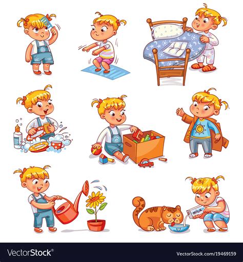 Cartoon Kid Daily Routine Activities Set Vector Image On Vectorstock