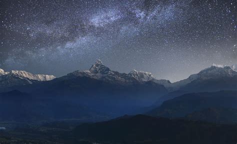 Milky Way Above Himalayas Mountains Machapuchare And Annapurna View