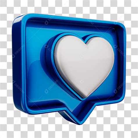 Emoji de Curtida Azul com Coração Branco Elemento 3D Para Composição