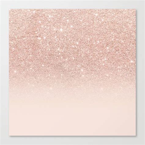 Rose Gold Faux Glitter Pink Ombre Color Block Canvas Print By Girly