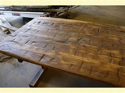 The surface is not smooth and the grain is very apparent and coarse. Reclaimed Wood Trestle Tables | How to antique wood, Hand ...