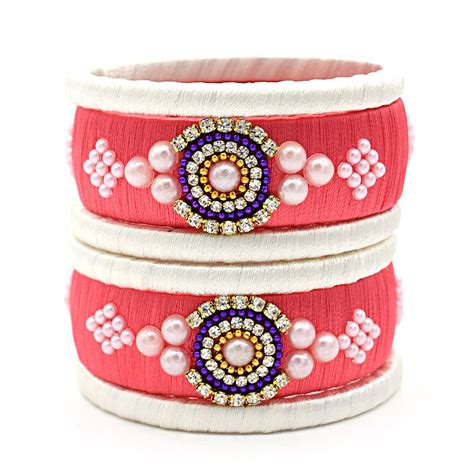 Indi Creation Silk Thread Bangles Ethnic Wear Bangle Set Peach Pink Color For Women Pack Of 6