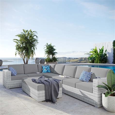 Convene 6 Piece Outdoor Patio Sectional Set In Light Gray Gray Hyme