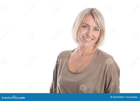 Beautiful Older Blond Attractive Isolated Woman Smiling With White Teeth Stock Image Image Of