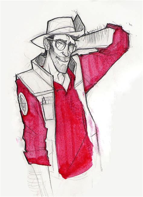 A Drawing Of A Man In A Red Shirt And Hat With His Arms Behind His Head