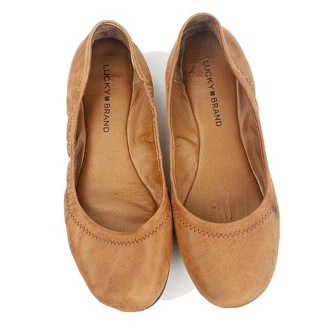 Lucky Brand Womens Emmie Brown Tan Leather Ballet Flats Ruched Slip On