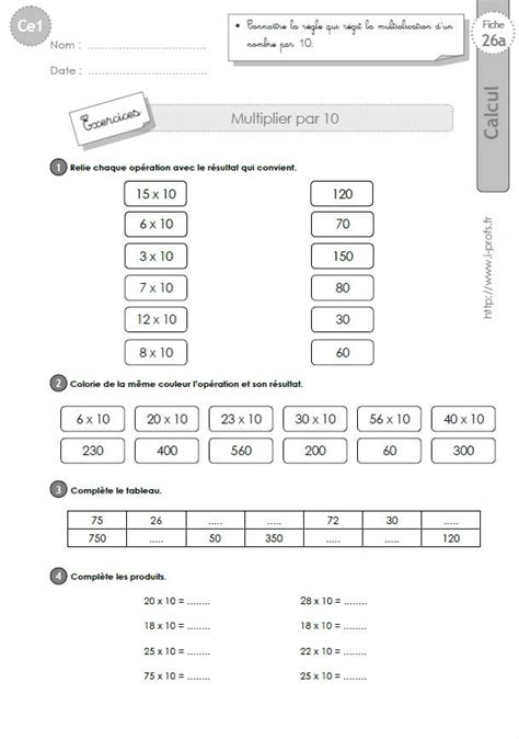 Ce1 Cycle2 Exercices Corriges Multiplier Par 10