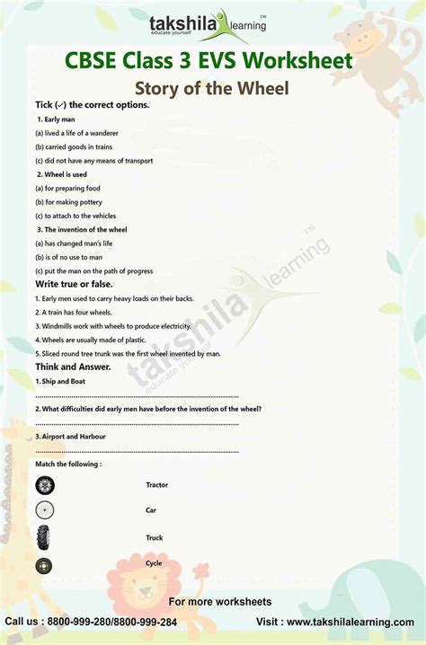 ( ) name of the no. A Story of the Wheel Class 3 EVS worksheets Practice | EVS ...