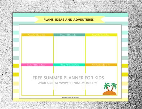 Free School Holiday Activity Planner For Kids