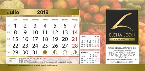 Calendario fiscal de Navarra 2019 sobremesa espiral de León Asesores