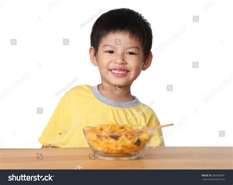 Little Asian Boy Eating Breakfast On Stock Photo 366926981 Shutterstock