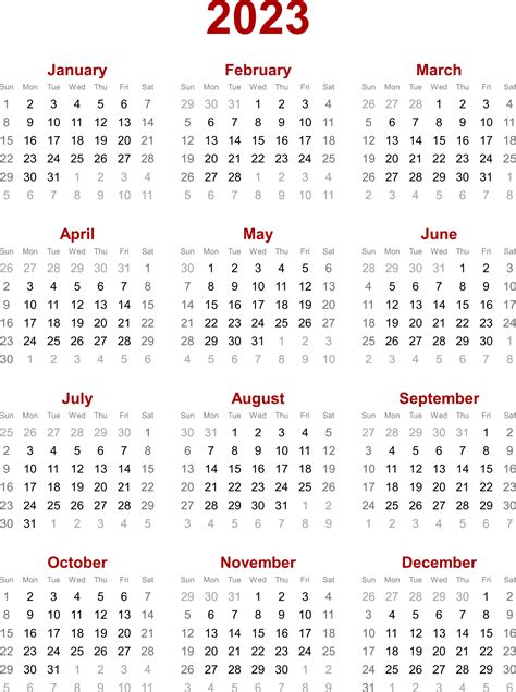 Printable One Page Yearly Calendar 2023
