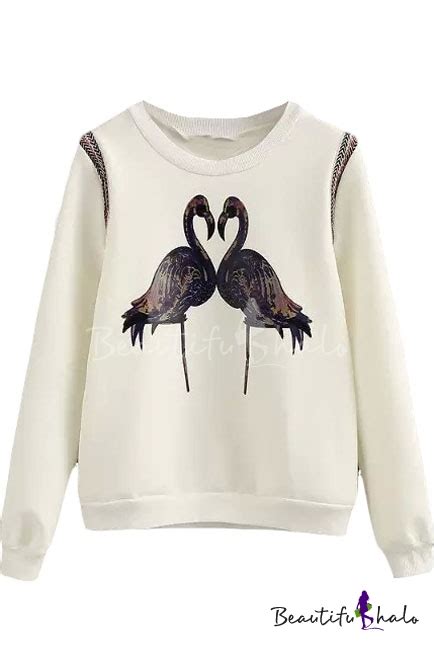 Long Sleeve Birds Print Fitted Sweatshirt