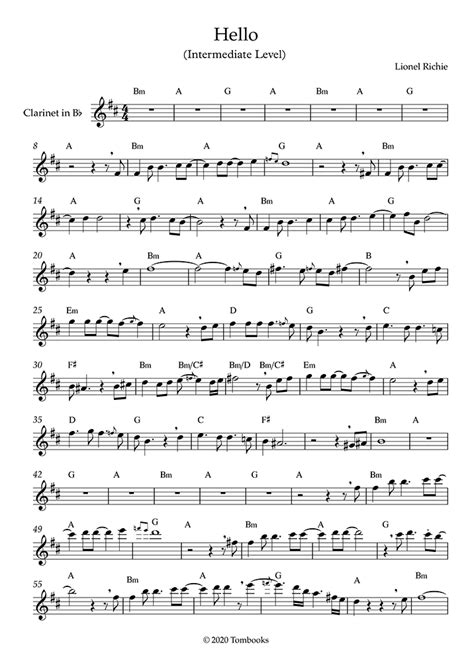 Clarinet Sheet Music Hello Intermediate Level Richie Lionel