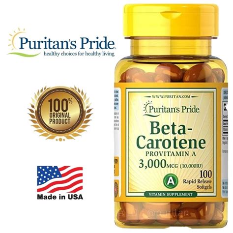 100 Softgels Puritans Pride Beta Carotene 3000 Mcg Or 10000 Iu เบต้าแคโรทีน Betacarotene