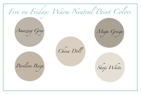 A beige paint color with a touch of grey, or 'greige', is the bridge that ties together a scheme that includes warm and cool colors. Five on Friday: Warm Neutral Paint Colors - HappyMeetsHome