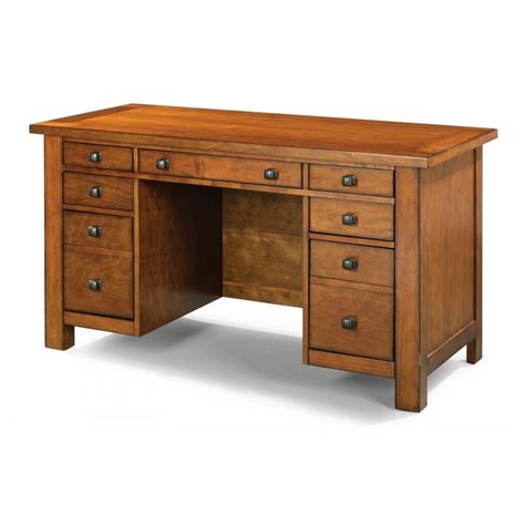 Pemberly Row Contemporary Aged Maple Executive Pedestal Desk