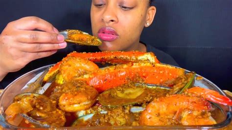 Asmr Mukbang Seafood Boil King Crab Green Mussel Jumbo Shrimp No