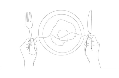 Premium Vector Continuous Line Drawing Of Hands Holding Spoon And