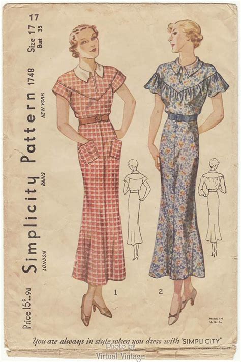 Simplicity 1748 1930s Dress Pattern Virtual Vintage